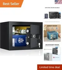 Black 0.25 Cu Ft Safe Box with Key Lock - Easy Installation & Compact Design