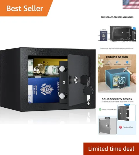 Black 0.25 Cu Ft Safe Box with Key Lock - Easy Installation & Compact Design
