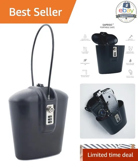 Portable Safe Lock Box Combination Access 4"D x 7.5"W x 7"H Black