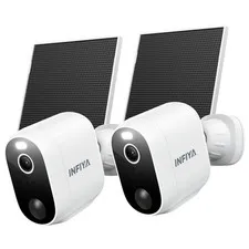 INFIYA 2K Solar Camera Outdoor Wireless for Home Security, 2Pack, White