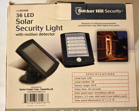 Bunker Hill 60498 Security36 Led Solar Motion Detector Light (New In Box)