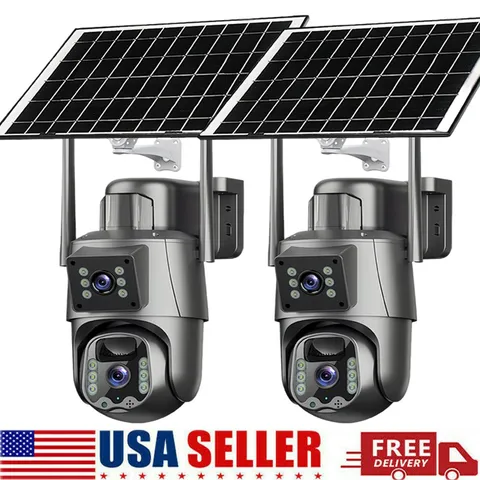 2PCS Solar Battery Powered Wireless WiFi Outdoor Pan/Tilt Home Security Camera