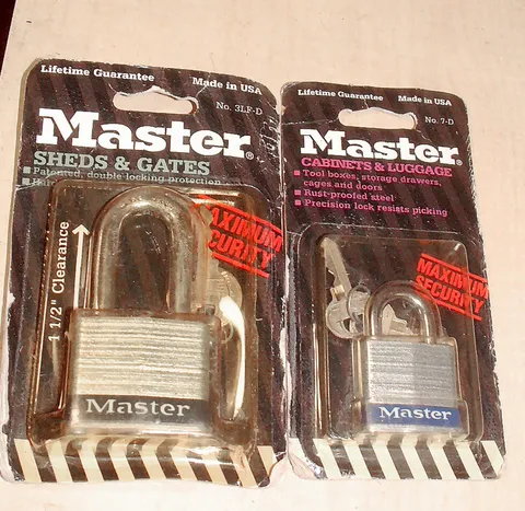 2 New *MASTER* Padlocks Sheds-Gates-Cabinet-Luggage Laminated Max. Security USA
