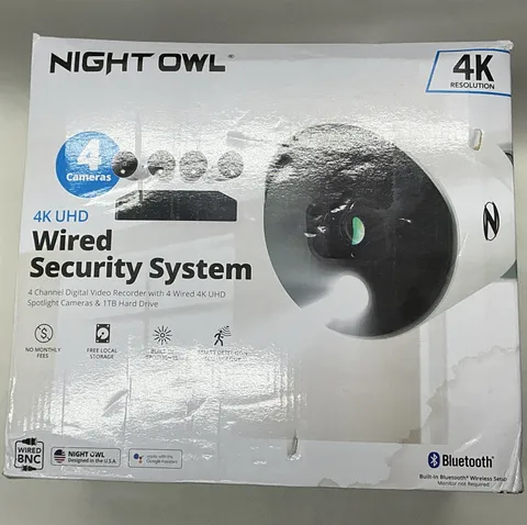 Night Owl 4K UHD Wired CCTV Security System 4 Cameras 4CH DVR 1TB WMBF-8BTD1L-44