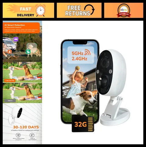 2.5K Indoor/Outdoor Battery Camera, Dual-Band WiFi, AI Human & Pet Detection, Ni