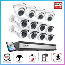 ZOSI 16CH 2TB DVR 1080P Outdoor Security Camera Cameras System 80ft Night Vision