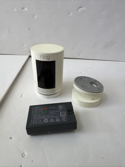 Ring 5UM7E5 White Stick Up Cam Battery Security Camera- Tested/Working