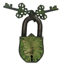 Tribal Man Face Shape Lock Vintage Style Brass Handmade Padlock & Working Keys