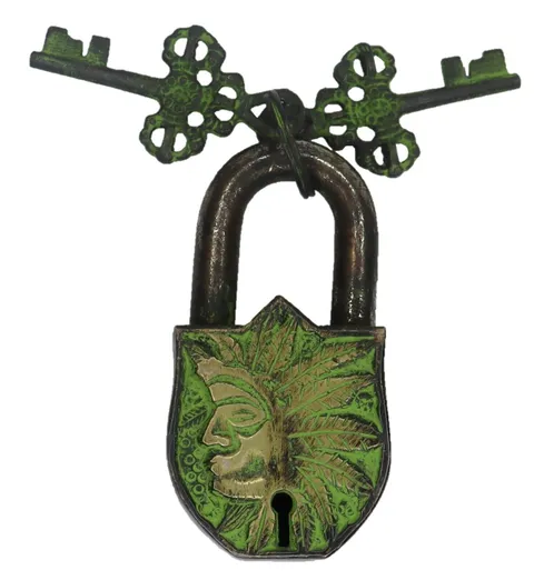 Tribal Man Face Shape Lock Vintage Style Brass Handmade Padlock & Working Keys