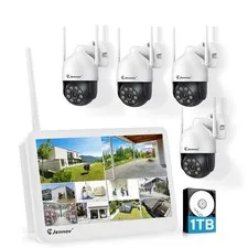 JENNOV 5MP 10CH NVR PTZ Security Camera System Outdoor WiFi 24/7 Recording 1TB