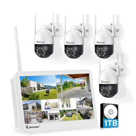 JENNOV 5MP 10CH NVR PTZ Security Camera System Outdoor WiFi 24/7 Recording 1TB