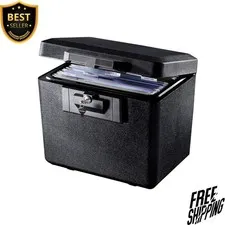 NEW Fireproof Document Box with Key Lock Safe File Storage Black 0.61 Cu Ft