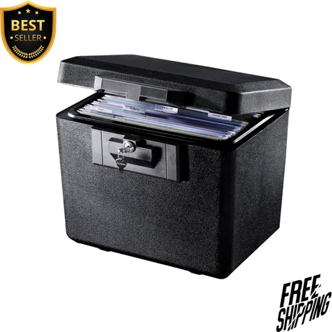 NEW Fireproof Document Box with Key Lock Safe File Storage Black 0.61 Cu Ft