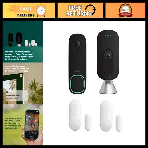 Smart Home Security Bundle - Wired Doorbell Camera, Window Sensors & Voice Contr