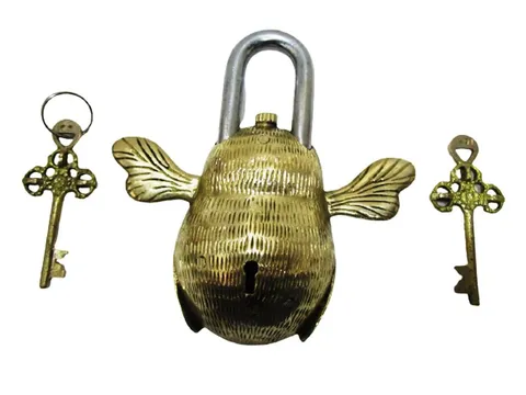 Antique Style Honey Bee Shape Brass Padlock Lock with Key Working Functional