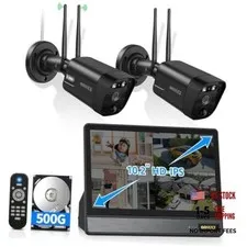 (2026 Update) Wireless WiFi Outdoor Security 2Cams-500G with 10.2" Monitor