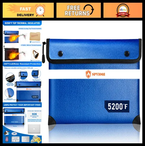 Fireproof Document Bag 14.2"x11" - 5200°F Heat Insulated, Water & Fire Resistant