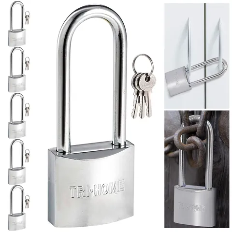 6 Pk Chrome Long Shackle Padlocks 1.5" Brass Locks Keyed 3 Keys 40mm Heavy Duty