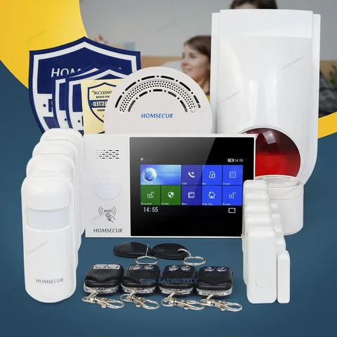 HOMSECUR Wireless WIFI 4G 2G RFID LCD Burglar Alarm System Touch Screen