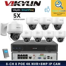 VIKYLIN SmartFind 8POE 8CH NVR System 5XZoom  Light 8MP 4K IP Camera MD Lot