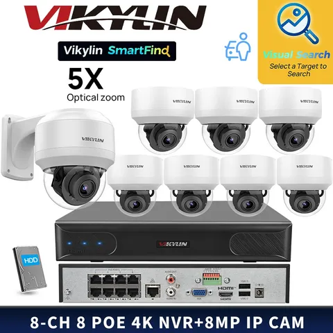 VIKYLIN SmartFind 8POE 8CH NVR System 5XZoom  Light 8MP 4K IP Camera MD Lot