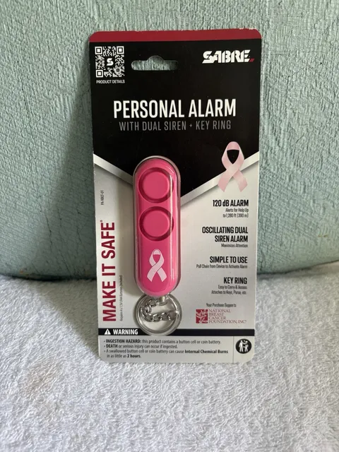 SABRE 120dB Personal Safety Alarm Keychain Pink Key Accessory Dual-Siren New