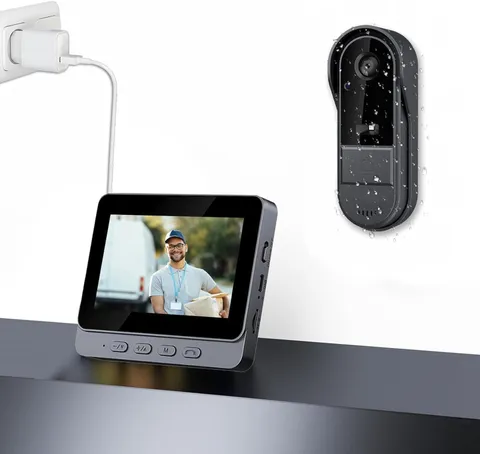 Wireless Doorbell Camera No Subscription 1080P Video with Screen Two-Way Audio