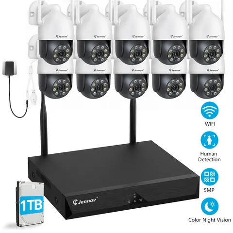 JENNOV 5MP WiFi Security Camera System Outdoor IP Two‑Way Audio 10CH NVR Kit