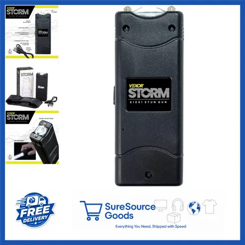 Portable Storm Mini S1001 Stun Gun with Flashlight and Safety Lock Steel Gray