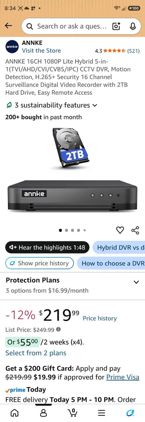 ANNKE 16CH 5MP Lite 2TB DVR 1080P CCTVSecurity CameraSystem AI ColorNight H.265+