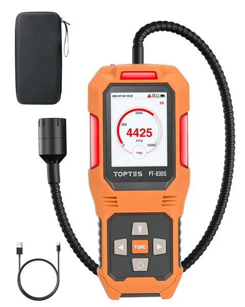 TopTes PT-830S Rechargeable Gas Leak Detector 14.5in Flexible Probe 0-10000 ppm