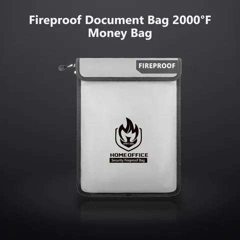 Fireproof Document Bag 2000°F Money Bag for Cash,Gray | 5x’’ Two Pockets Safe...
