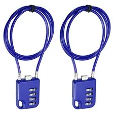4-Digit Combination Padlock with Steel Wire Rope (23.6 Inch, Dark Blue) (2Pcs)