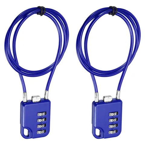 4-Digit Combination Padlock with Steel Wire Rope (23.6 Inch, Dark Blue) (2Pcs)