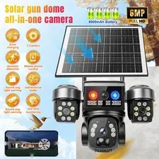 Outdoor WiFi Solar Security Camera 4K Triple-Camera Pan&Tilt Color Night Vision