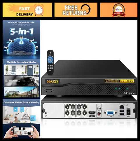 5MP Hybrid DVR Video Recorder for CCTV Security Camera System - 8 Channel, No HD