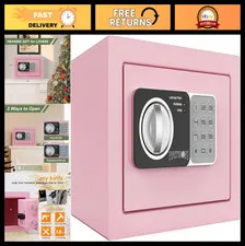 Mini Safe Box for Kids - Coin & Money Storage, Key & Code Lock, Pink, 0.236 Cu F