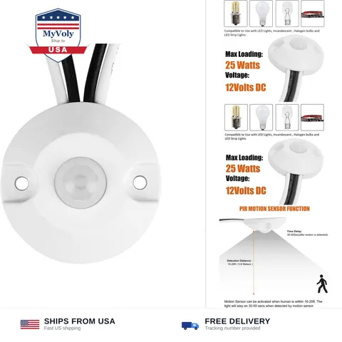 Facon 12V DC PIR Motion Sensor Switch, Use with Strip Lights, LED Lights, Inc...