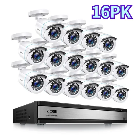 ZOSI 16CH DVR 1080P Outdoor 16X Security Camera IP66 System CCTV IR Smart Detect