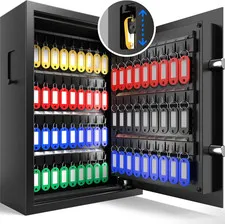 71-Key Safe Wall Mount with Advanced Anti-Theft & LED Light, Key Cabinet with Co