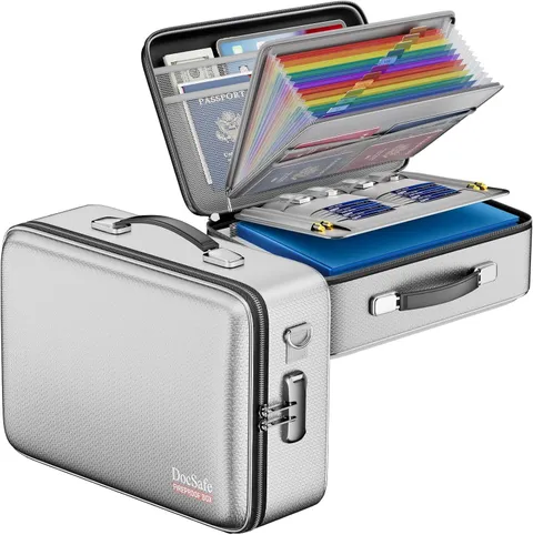 Fireproof Document Box Hard Case with Lock ＆ Accordion File Folder| Fire & Water