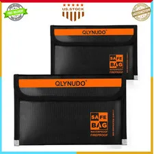 Fireproof Money Bags 2-Pack 8x5in Cash Document Pouches Waterproof Zipper