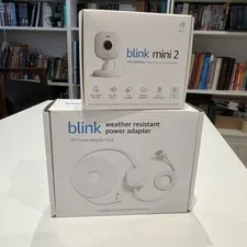 Blink Mini 2 1080p Security Camera with Built-in Mic - White 13ft Power Adapter 