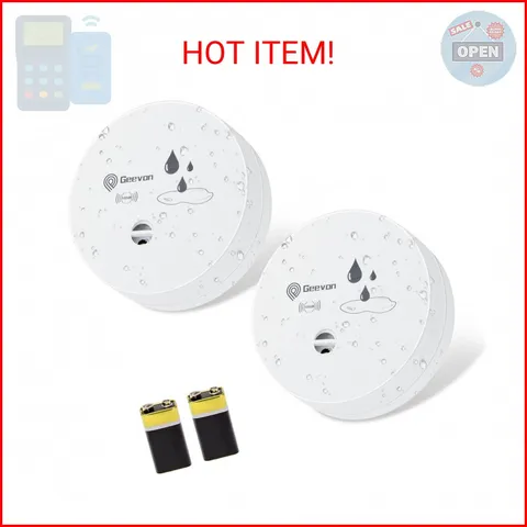 Geevon 2 Pack Water Leak Detectors, 100dB Water Sensor Alarms Flood Detector for