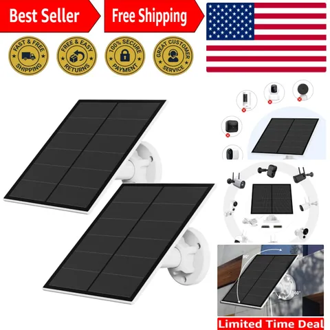 High-Efficiency 5W Solar Panel for Outdoor Rechargeable Security Cameras, 2-Pack