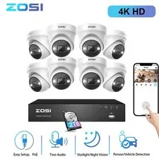 ZOSI PoE Security Camera System 4K 8CH 2TB 8MP NVR Outdoor Home Smart AI Detect