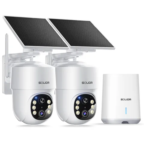 SOLIOM- 5MP Security Cameras Wireless Outdoor, No Subscription & Solar White