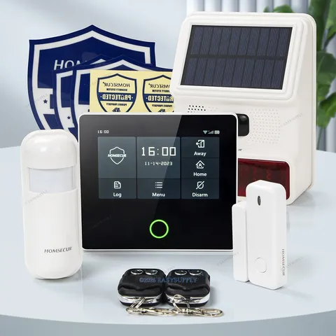 HOMSECUR Wireless WIFI 4G Home House Alarm System+Wireless Solar Red Flash Siren
