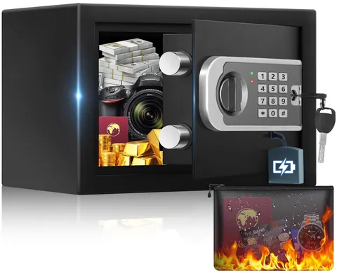 [UPGRADED] Small Safes for Home, 0.30 Cuft Mini Safe Box | with Fireproof Waterp