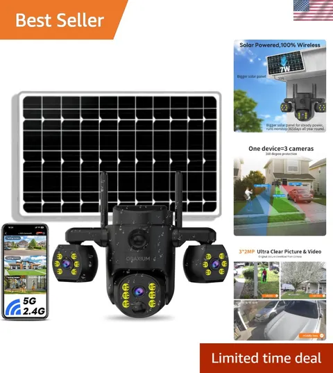 Solar-Powered Triple Lens Security Camera with Smart Motion Alerts & App Control